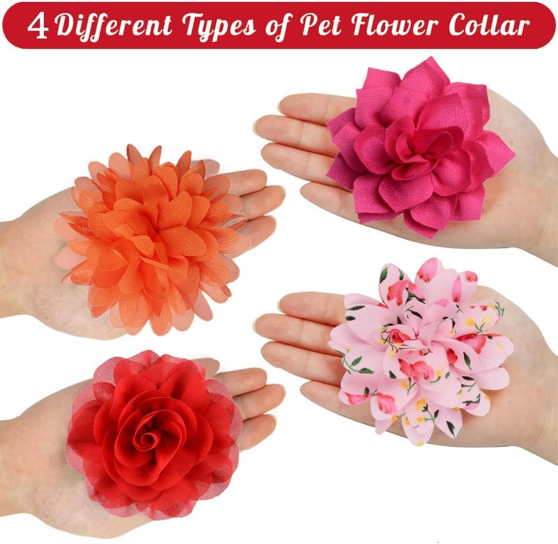 iToolai Dog Collar Flower Attachment, 8Pcs/4 Styles Cat Flowers Collar Charm Accessories,Chiffon Slide-on Flower Bows for Puppy Pet Grooming,Multicolored Pinky Series - Image 3